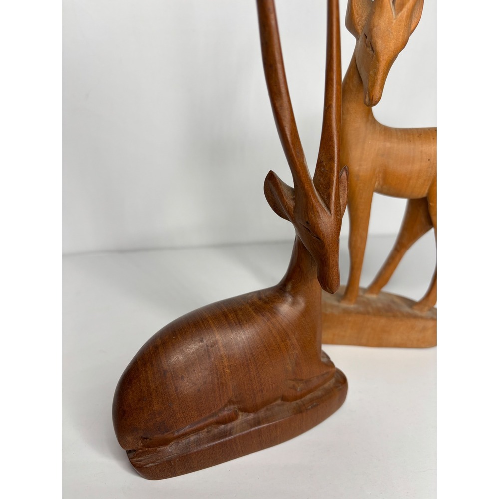 Gazelle Figurines Set of 2 Brown‎ Wood Hand Carved Vintage Pair AS IS - Picture 2 of 16